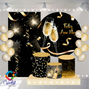 Kit Capa Painel com Trio Cilindros Ano Novo Preto com Dourado