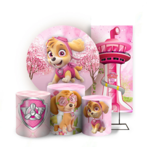 Kit Capa Painel com Trio Cilindros Patrulha Canina Rosa