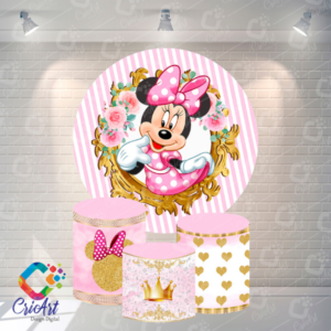 Kit Capa Painel com Trio Cilindros Minnie Rosa com Dourado